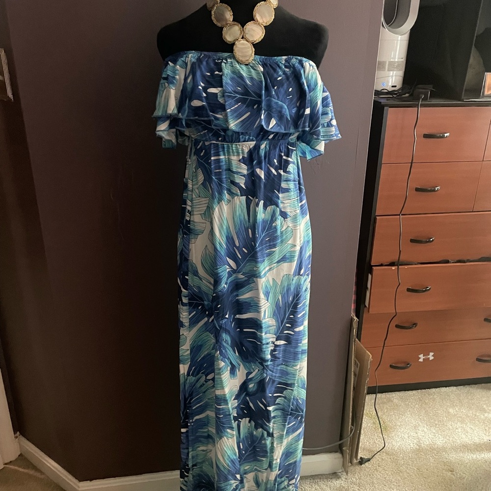 Velvet Torch Blue and White Patterned Dress